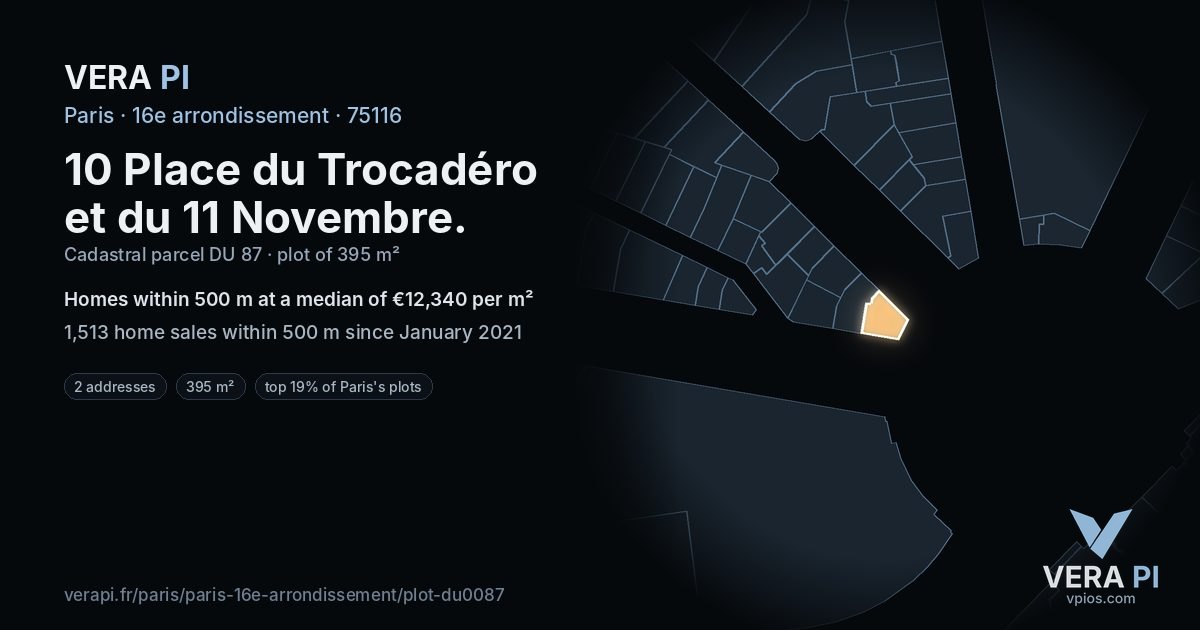 10 Place du Trocadéro et du 11 Novembre, 16e arrondissement at night – the plot lit, the parcels around coloured by the prices near them