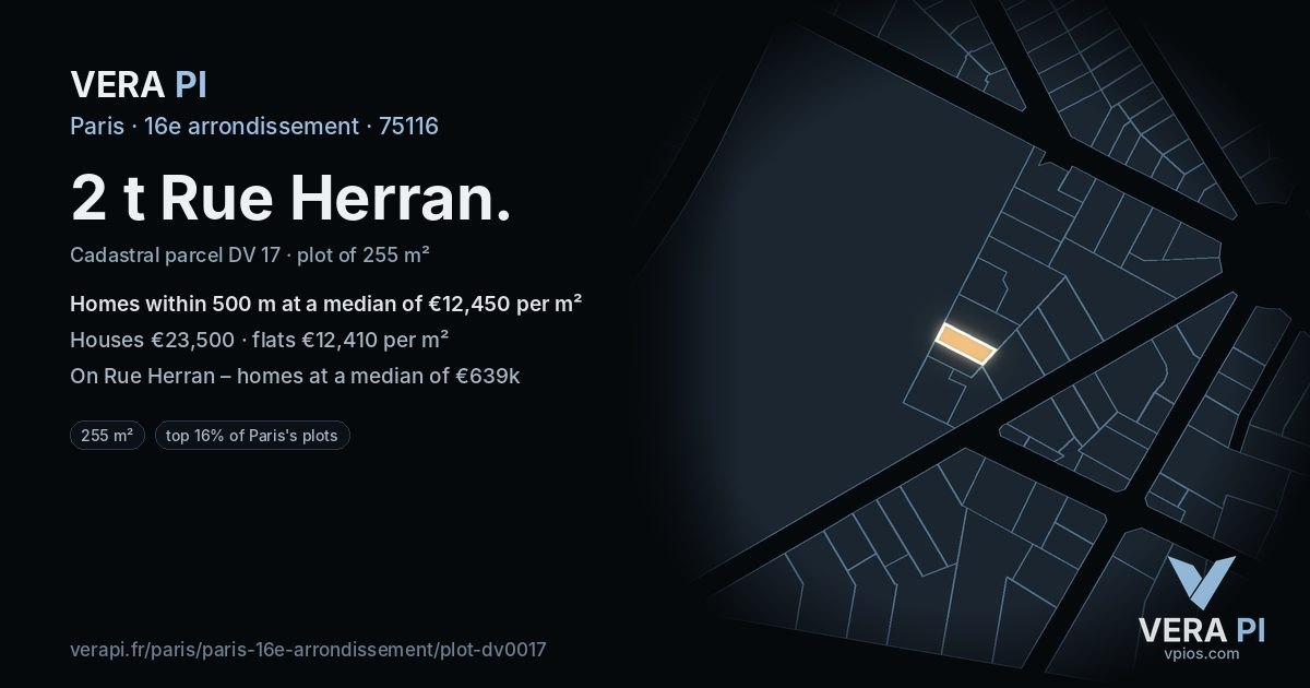 2 t Rue Herran, 16e arrondissement at night – the plot lit, the parcels around coloured by the prices near them
