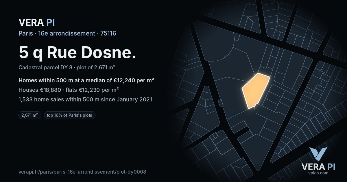 5 q Rue Dosne, 16e arrondissement at night – the plot lit, the parcels around coloured by the prices near them