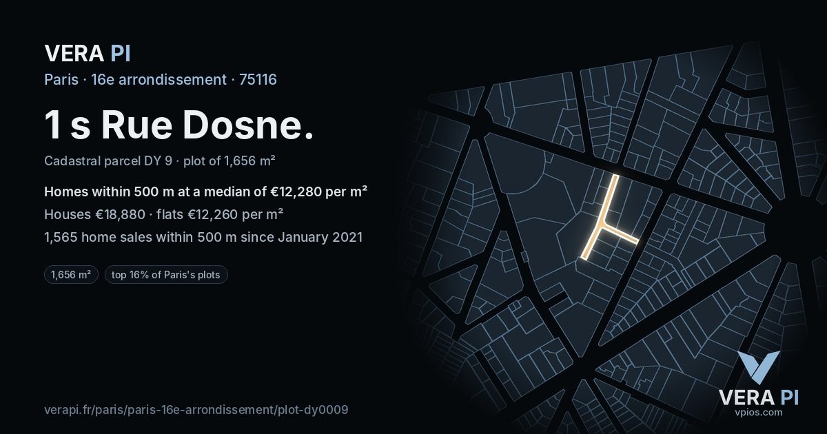 1 s Rue Dosne, 16e arrondissement at night – the plot lit, the parcels around coloured by the prices near them