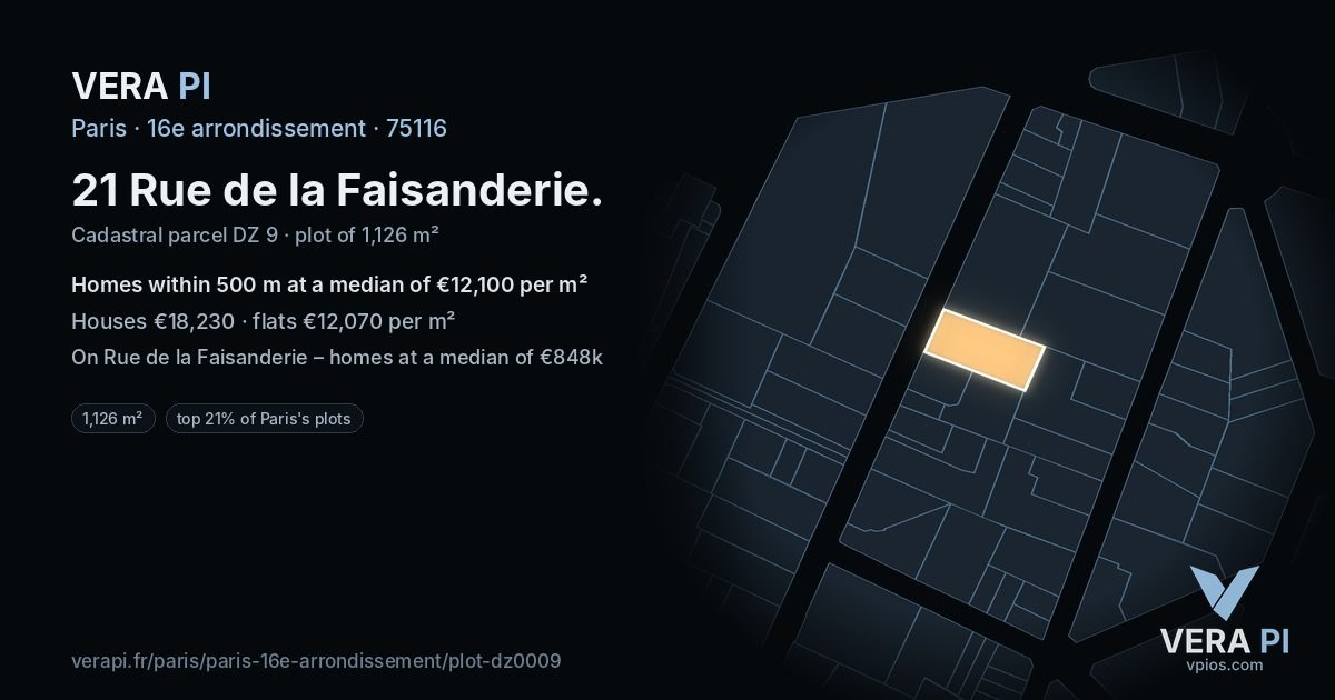 21 Rue de la Faisanderie, 16e arrondissement at night – the plot lit, the parcels around coloured by the prices near them