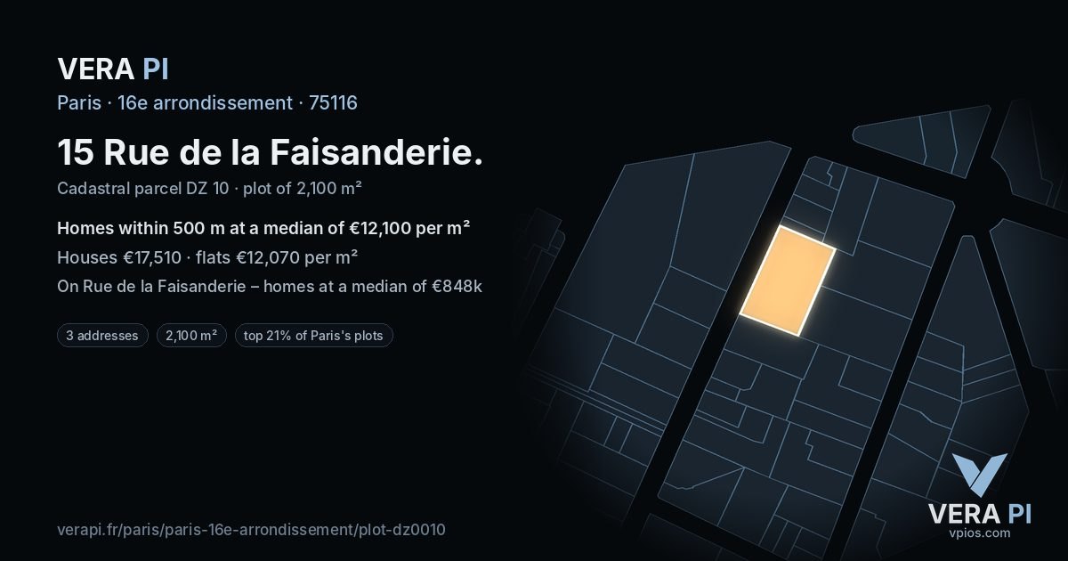 15 Rue de la Faisanderie, 16e arrondissement at night – the plot lit, the parcels around coloured by the prices near them