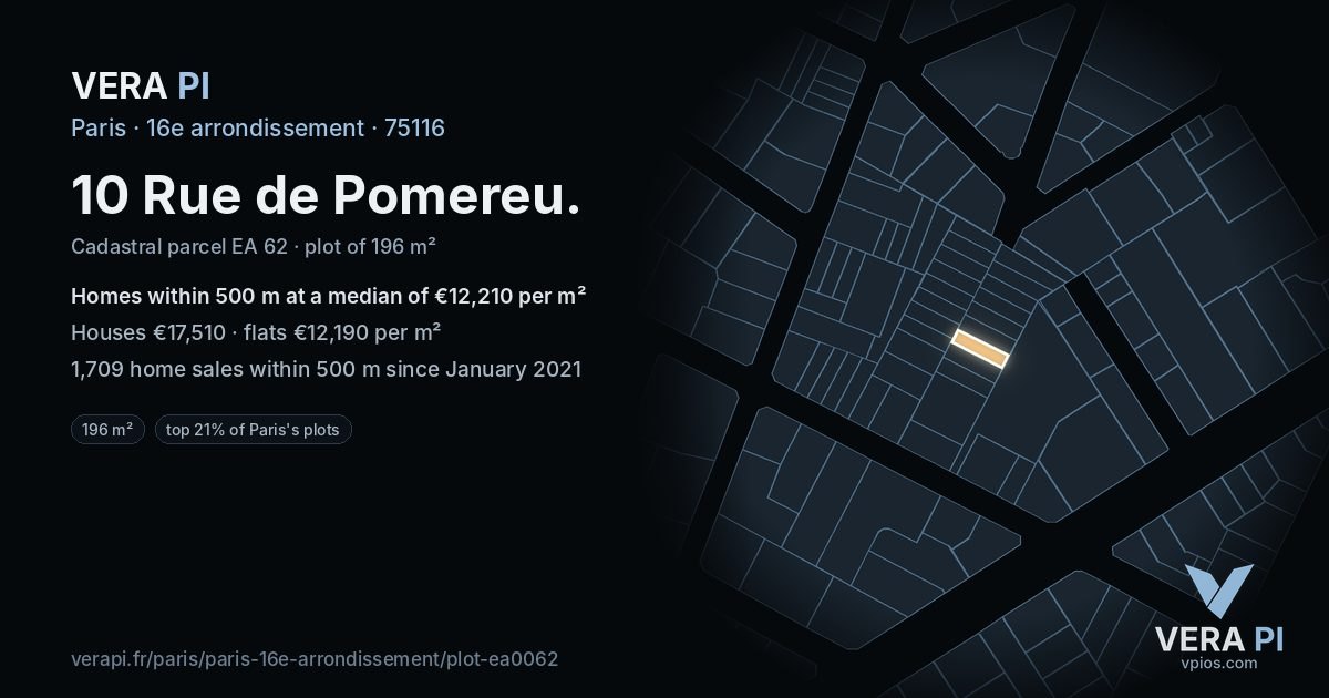 10 Rue de Pomereu, 16e arrondissement at night – the plot lit, the parcels around coloured by the prices near them