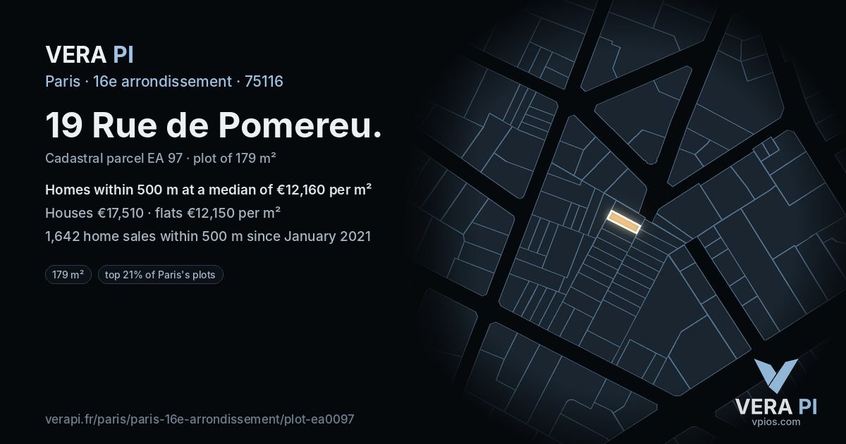 19 Rue de Pomereu, 16e arrondissement at night – the plot lit, the parcels around coloured by the prices near them