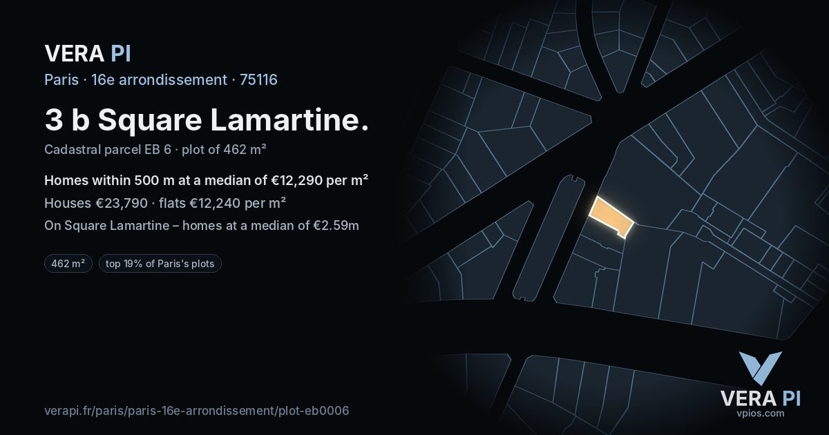 3 b Square Lamartine, 16e arrondissement at night – the plot lit, the parcels around coloured by the prices near them