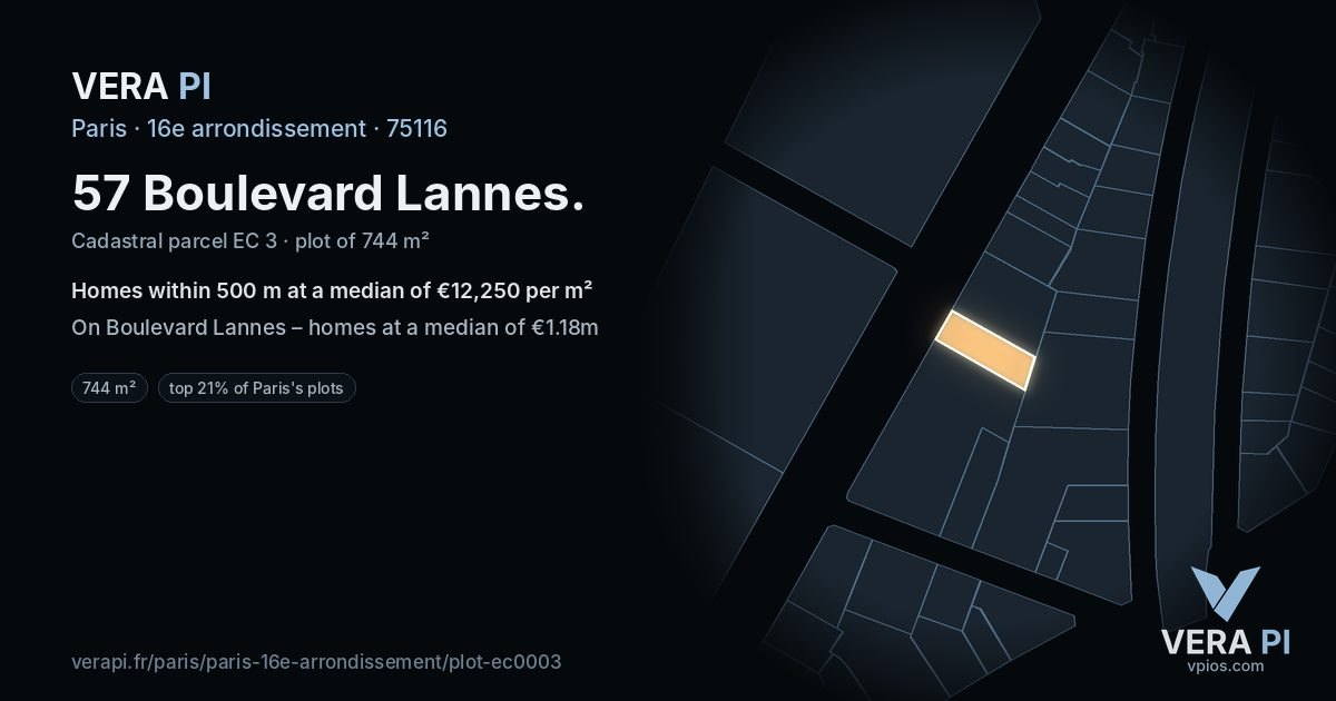 57 Boulevard Lannes, 16e arrondissement at night – the plot lit, the parcels around coloured by the prices near them