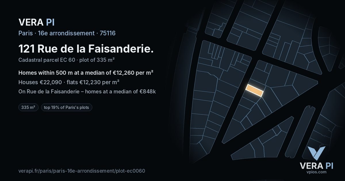 121 Rue de la Faisanderie, 16e arrondissement at night – the plot lit, the parcels around coloured by the prices near them