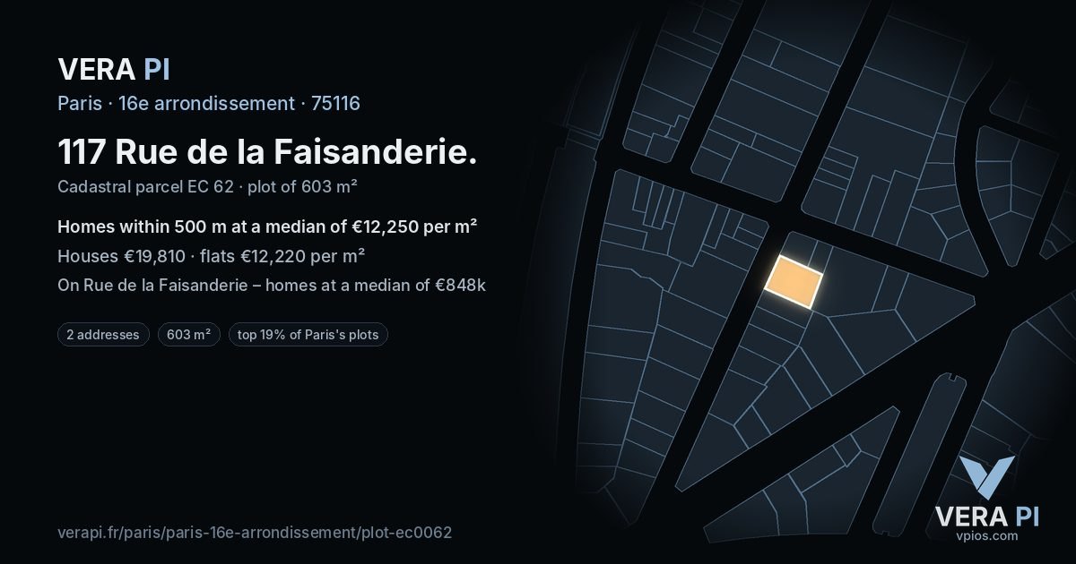 117 Rue de la Faisanderie, 16e arrondissement at night – the plot lit, the parcels around coloured by the prices near them