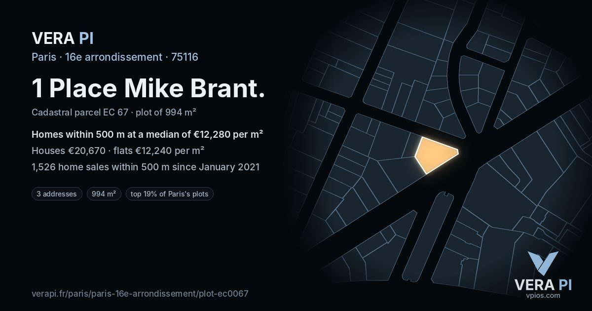 1 Place Mike Brant, 16e arrondissement at night – the plot lit, the parcels around coloured by the prices near them