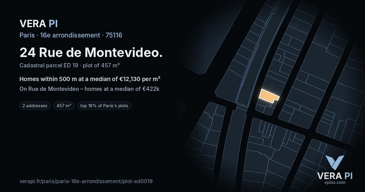 24 Rue de Montevideo, 16e arrondissement at night – the plot lit, the parcels around coloured by the prices near them