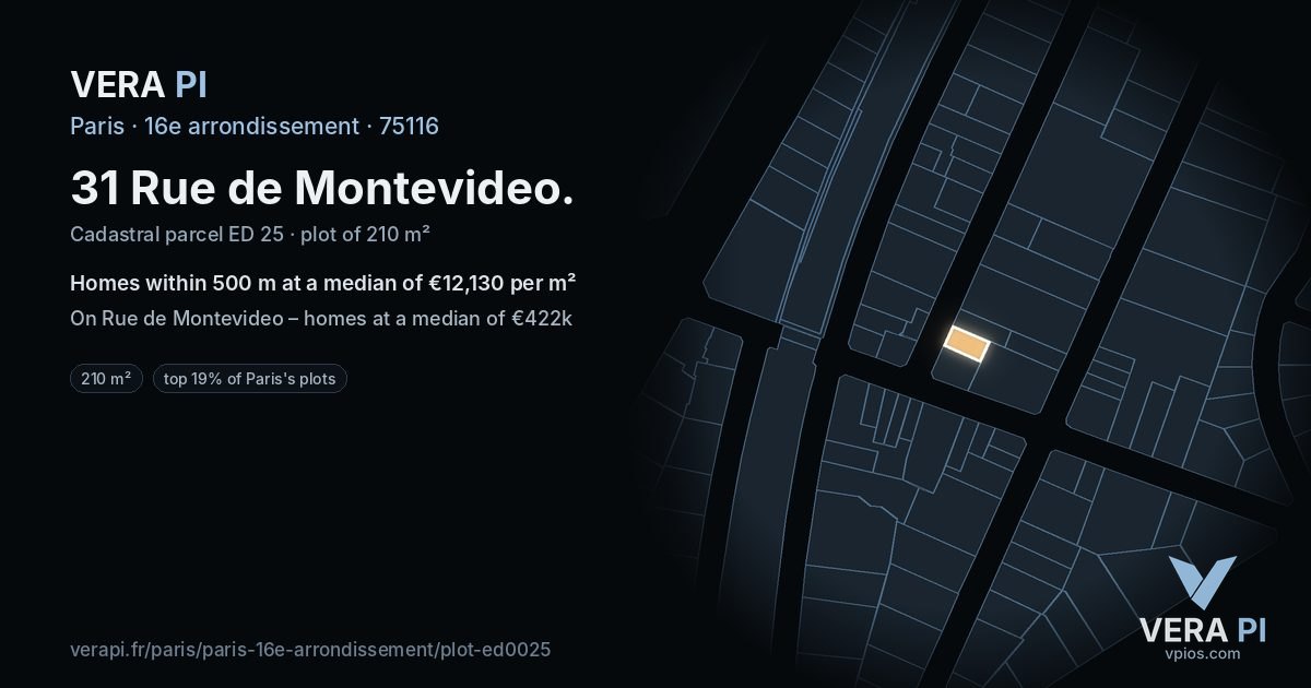 31 Rue de Montevideo, 16e arrondissement at night – the plot lit, the parcels around coloured by the prices near them