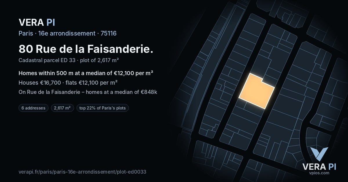 80 Rue de la Faisanderie, 16e arrondissement at night – the plot lit, the parcels around coloured by the prices near them