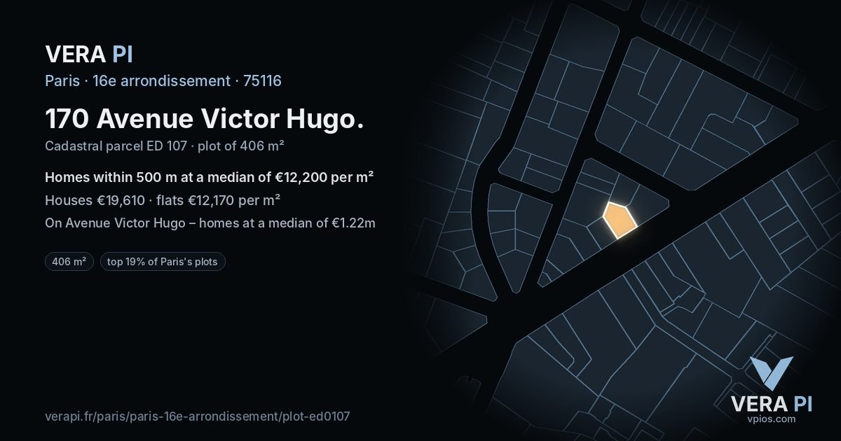 170 Avenue Victor Hugo, 16e arrondissement at night – the plot lit, the parcels around coloured by the prices near them
