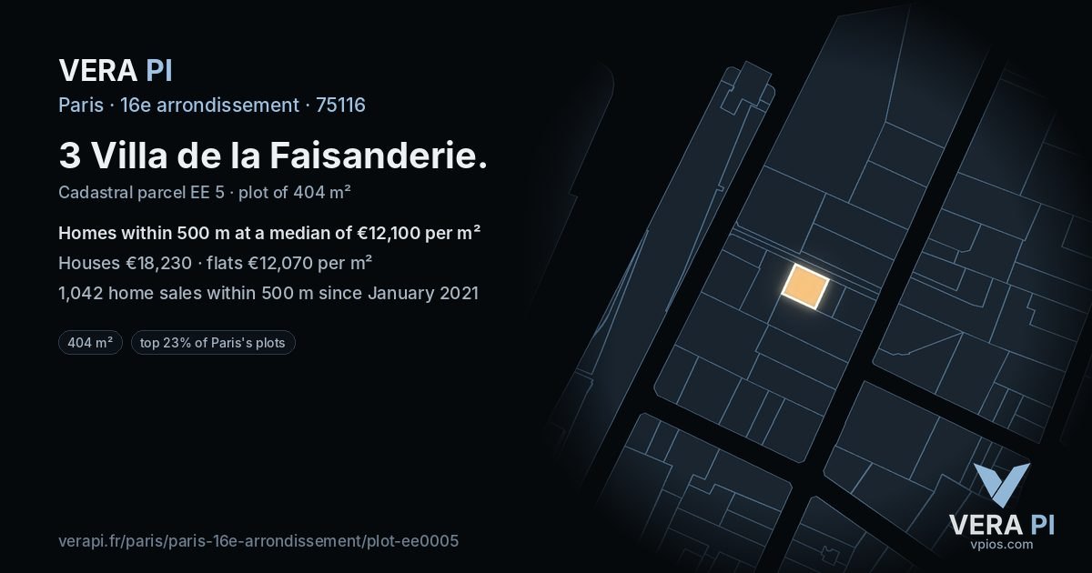 3 Villa de la Faisanderie, 16e arrondissement at night – the plot lit, the parcels around coloured by the prices near them