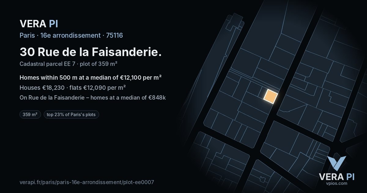 30 Rue de la Faisanderie, 16e arrondissement at night – the plot lit, the parcels around coloured by the prices near them