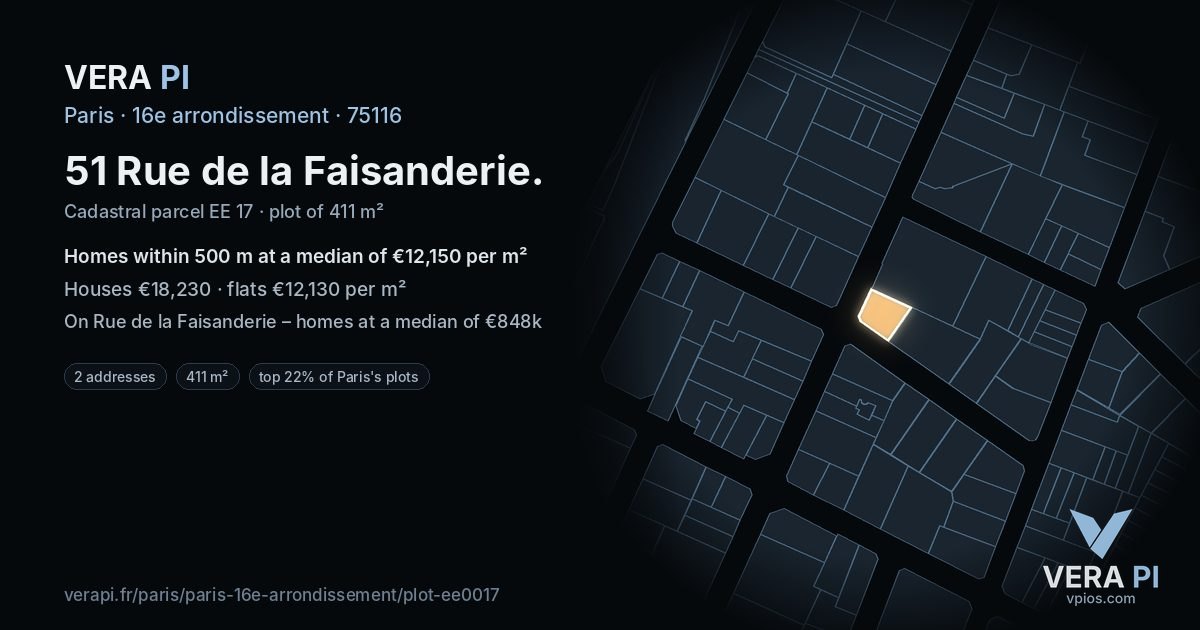 51 Rue de la Faisanderie, 16e arrondissement at night – the plot lit, the parcels around coloured by the prices near them