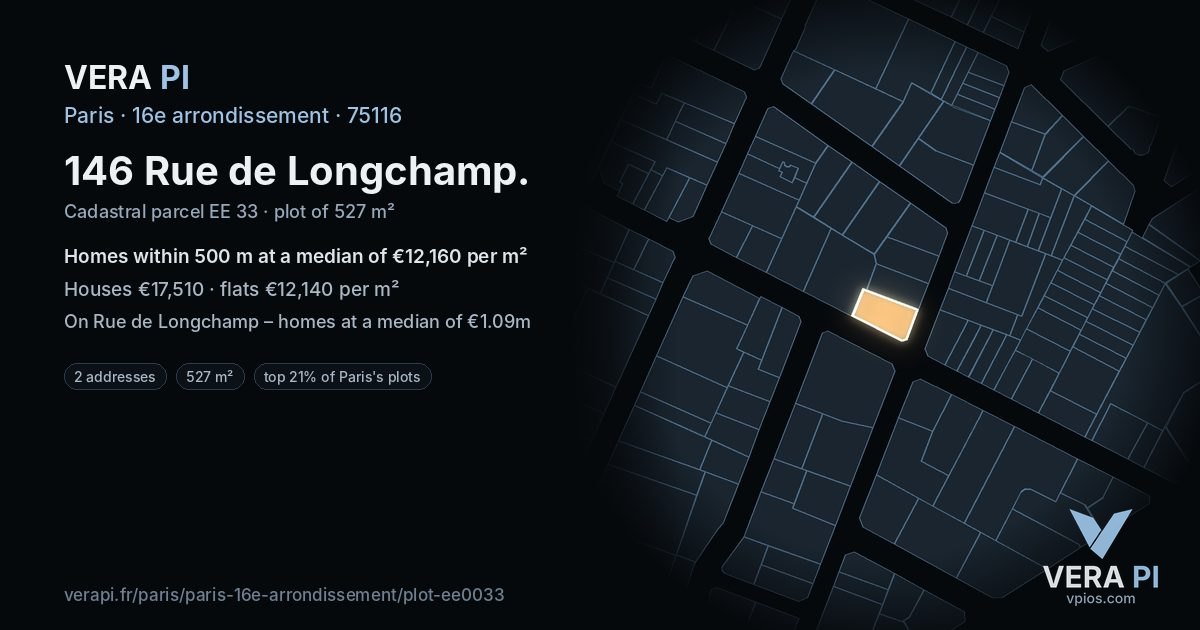 146 Rue de Longchamp, 16e arrondissement at night – the plot lit, the parcels around coloured by the prices near them