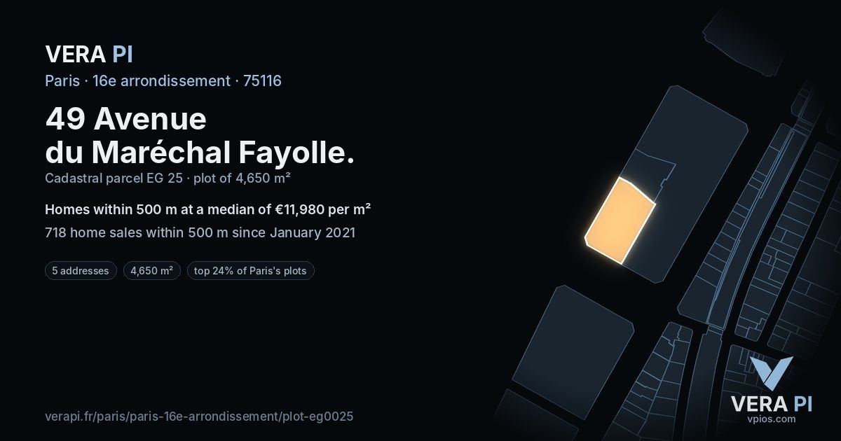 49 Avenue du Maréchal Fayolle, 16e arrondissement at night – the plot lit, the parcels around coloured by the prices near them