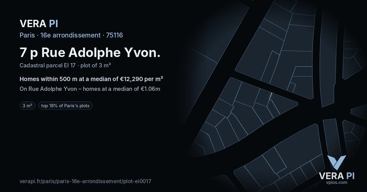 7 p Rue Adolphe Yvon, 16e arrondissement at night – the plot lit, the parcels around coloured by the prices near them