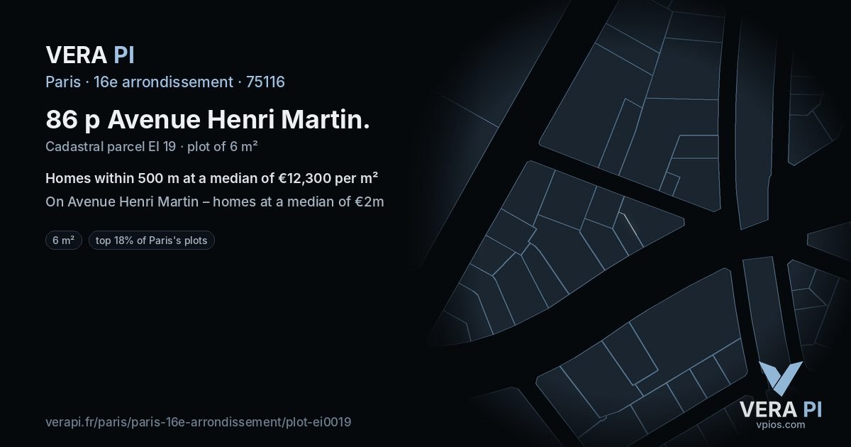 86 p Avenue Henri Martin, 16e arrondissement at night – the plot lit, the parcels around coloured by the prices near them