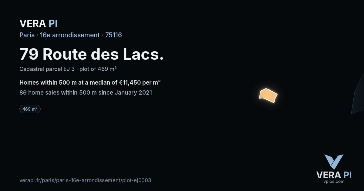 79 Route des Lacs, 16e arrondissement at night – the plot lit, the parcels around coloured by the prices near them