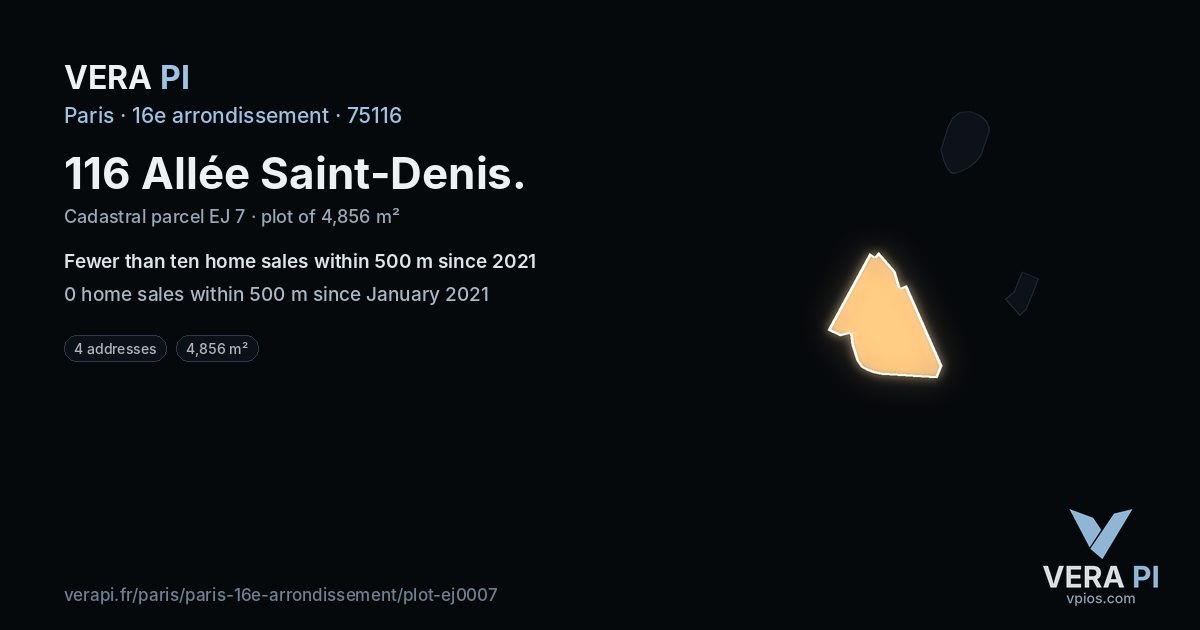 116 Allée Saint-Denis, 16e arrondissement at night – the plot lit, the parcels around coloured by the prices near them