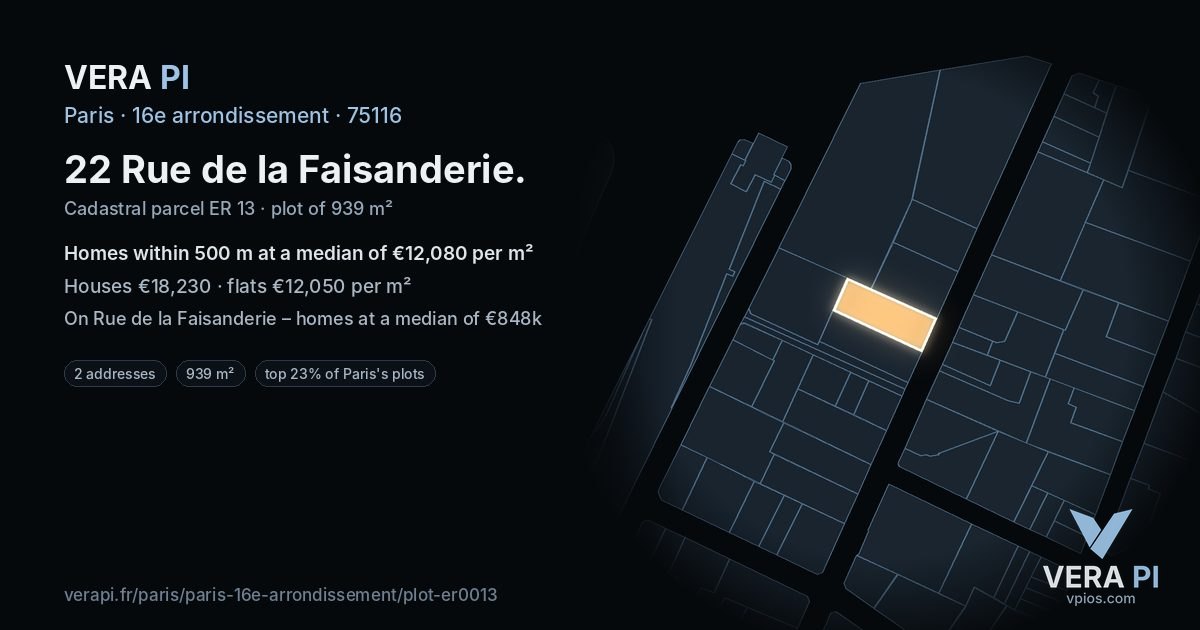 22 Rue de la Faisanderie, 16e arrondissement at night – the plot lit, the parcels around coloured by the prices near them