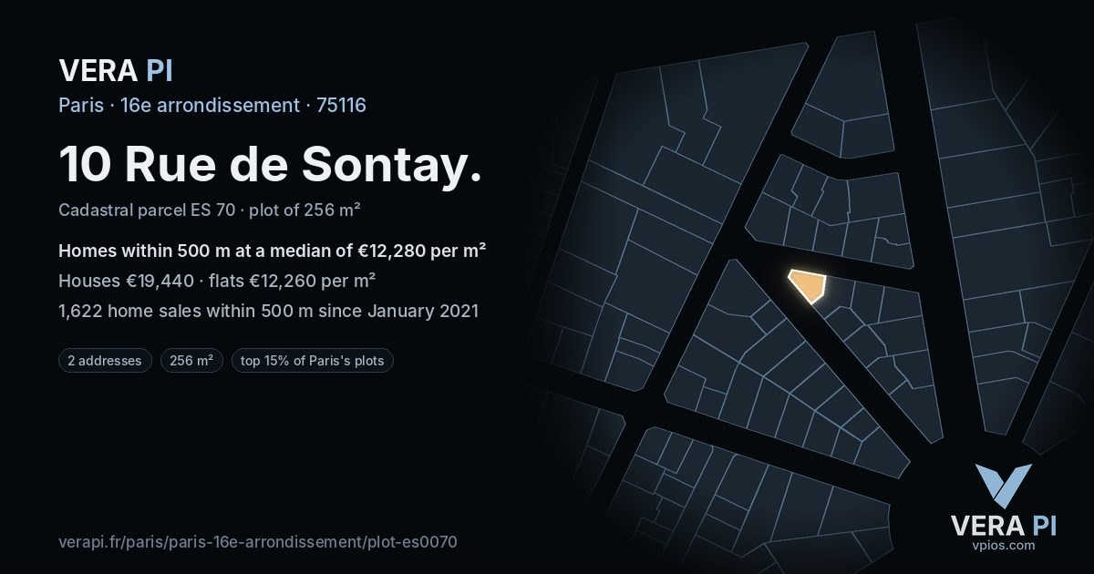 10 Rue de Sontay, 16e arrondissement at night – the plot lit, the parcels around coloured by the prices near them