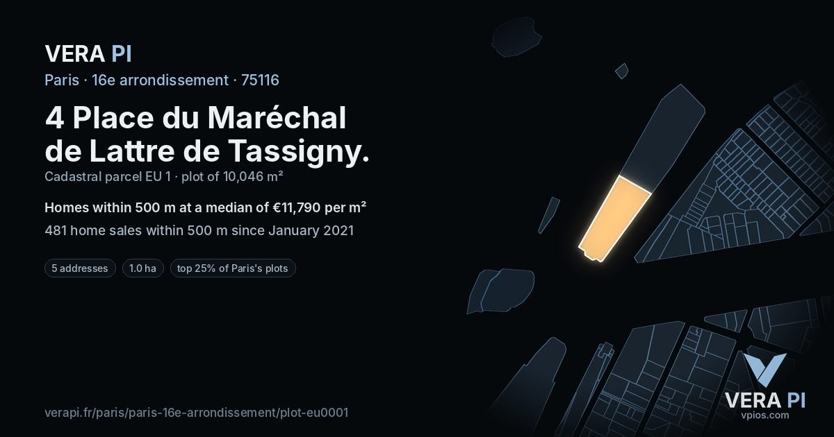 4 Place du Maréchal de Lattre de Tassigny, 16e arrondissement at night – the plot lit, the parcels around coloured by the prices near them