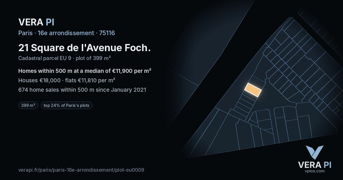 21 Square de l'Avenue Foch, 16e arrondissement at night – the plot lit, the parcels around coloured by the prices near them