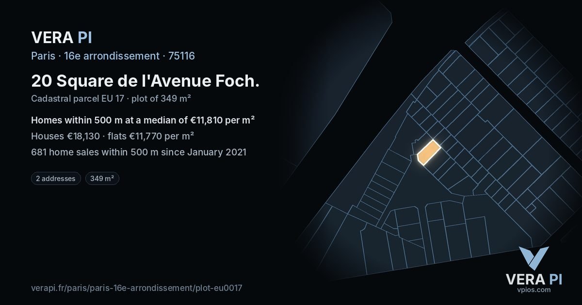 20 Square de l'Avenue Foch, 16e arrondissement at night – the plot lit, the parcels around coloured by the prices near them