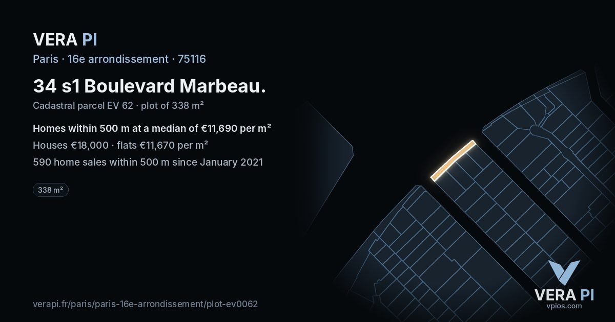 34 s1 Boulevard Marbeau, 16e arrondissement at night – the plot lit, the parcels around coloured by the prices near them