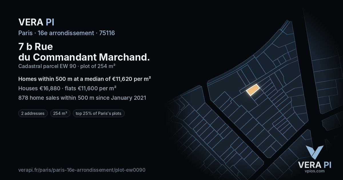 7 b Rue du Commandant Marchand, 16e arrondissement at night – the plot lit, the parcels around coloured by the prices near them