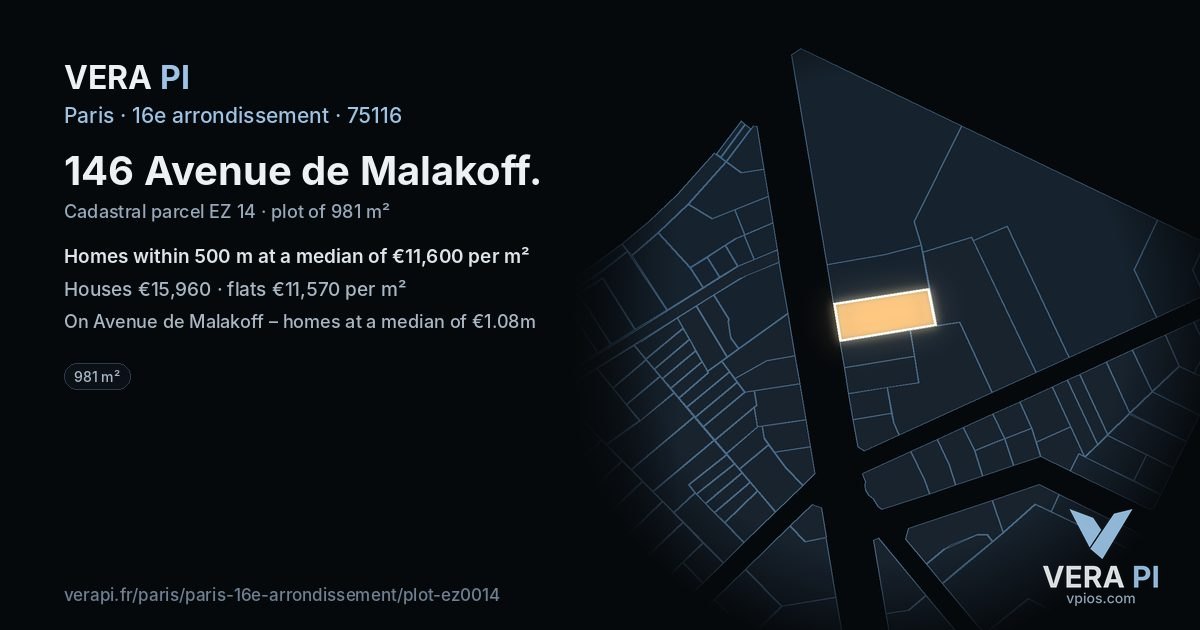 146 Avenue de Malakoff, 16e arrondissement at night – the plot lit, the parcels around coloured by the prices near them