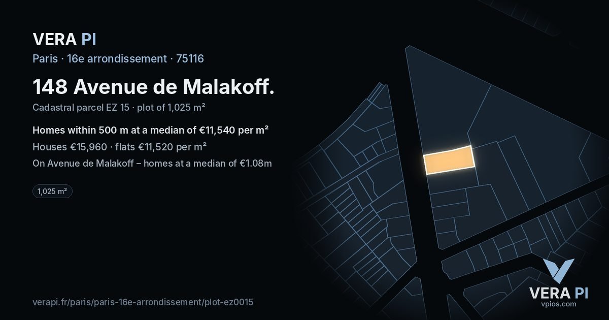 148 Avenue de Malakoff, 16e arrondissement at night – the plot lit, the parcels around coloured by the prices near them