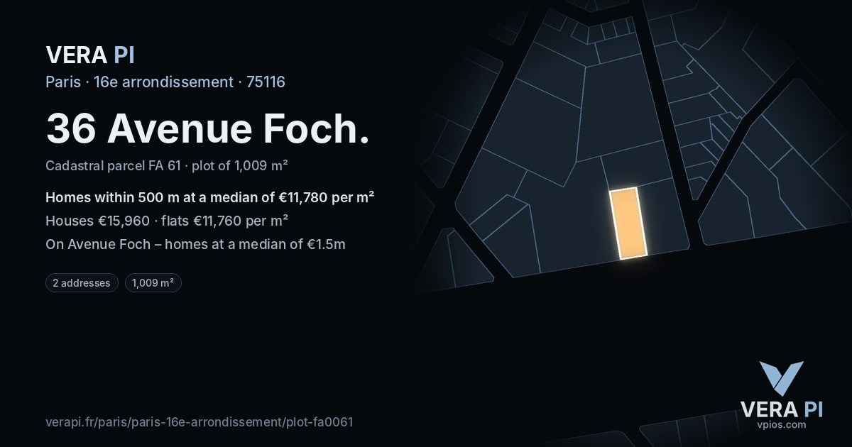 36 Avenue Foch, 16e arrondissement at night – the plot lit, the parcels around coloured by the prices near them