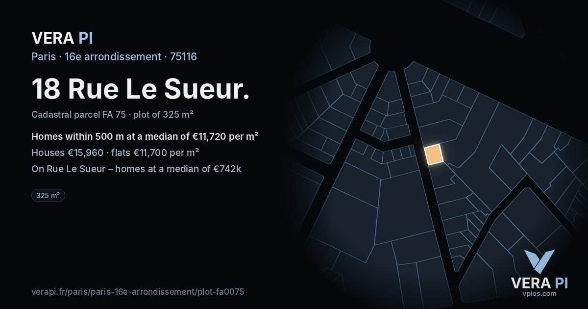 18 Rue Le Sueur, 16e arrondissement at night – the plot lit, the parcels around coloured by the prices near them
