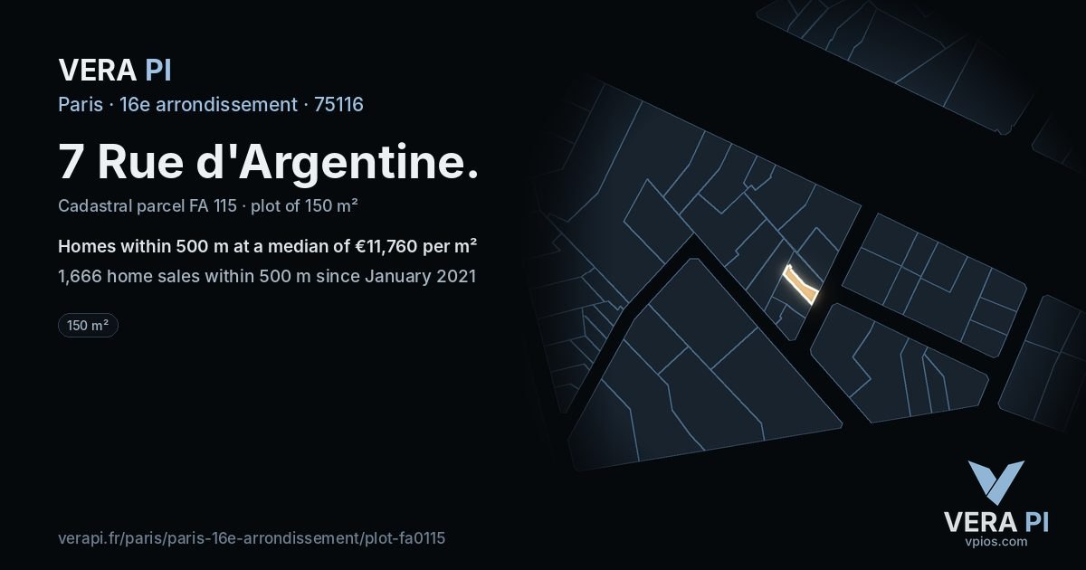 7 Rue d'Argentine, 16e arrondissement at night – the plot lit, the parcels around coloured by the prices near them