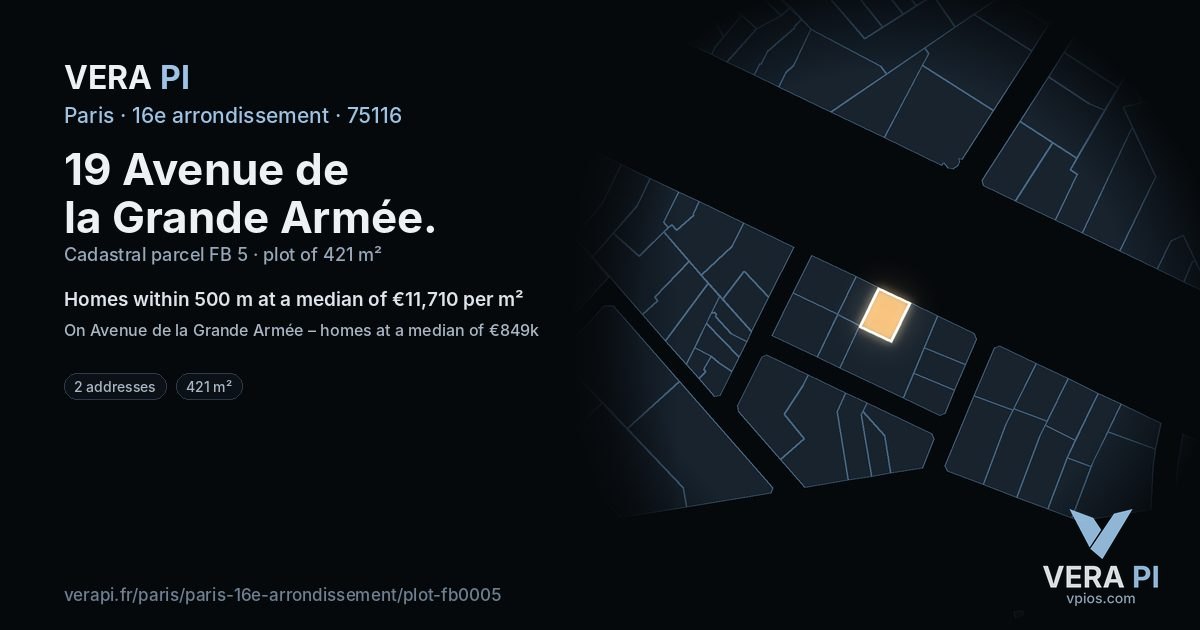 19 Avenue de la Grande Armée, 16e arrondissement at night – the plot lit, the parcels around coloured by the prices near them