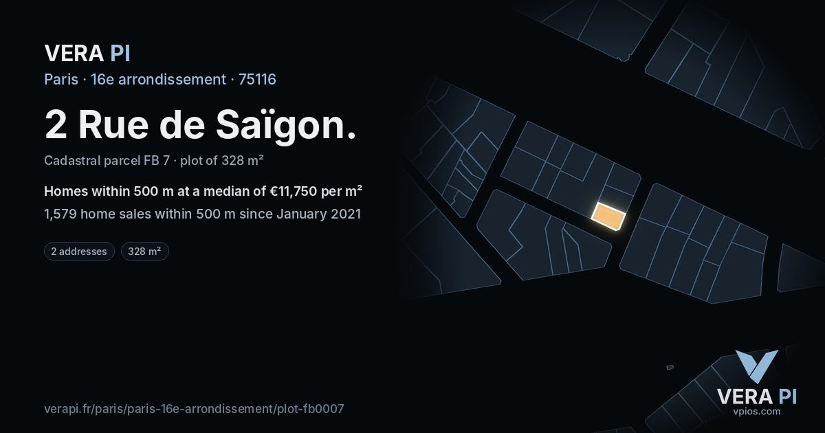 2 Rue de Saïgon, 16e arrondissement at night – the plot lit, the parcels around coloured by the prices near them