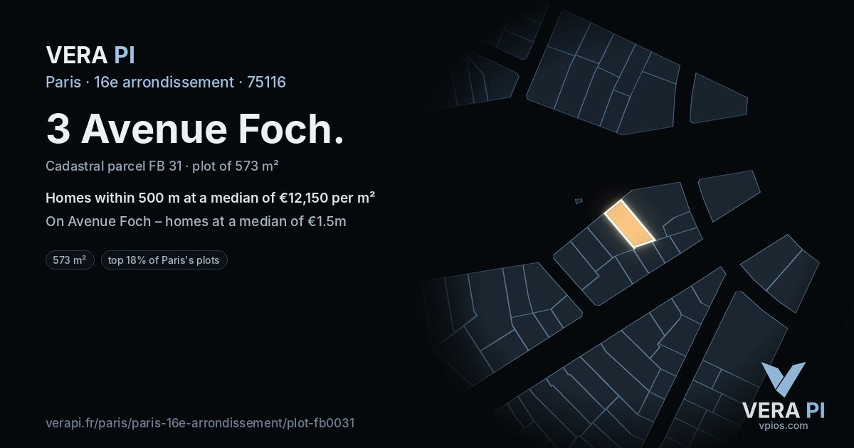 3 Avenue Foch, 16e arrondissement at night – the plot lit, the parcels around coloured by the prices near them