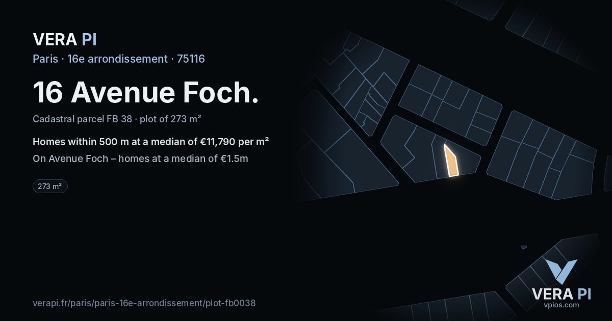 16 Avenue Foch, 16e arrondissement at night – the plot lit, the parcels around coloured by the prices near them