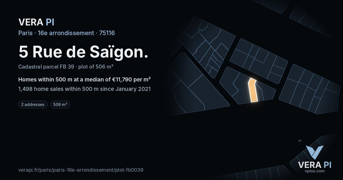 5 Rue de Saïgon, 16e arrondissement at night – the plot lit, the parcels around coloured by the prices near them
