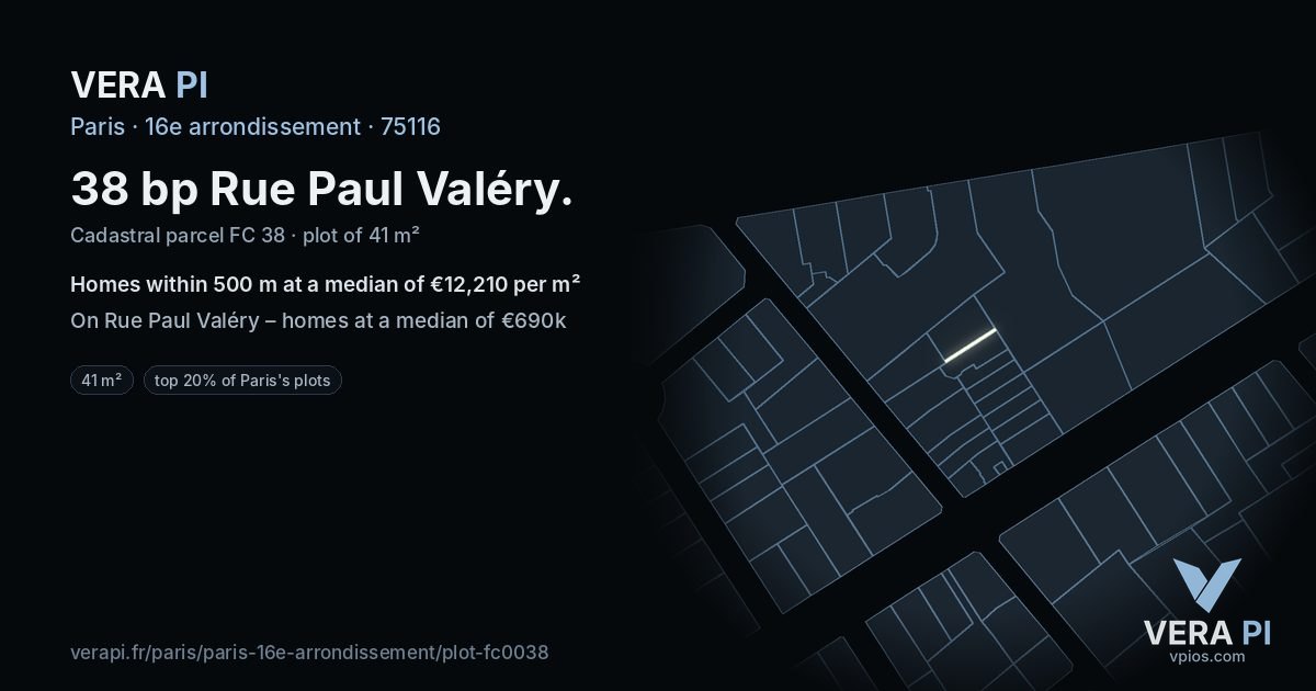 38 bp Rue Paul Valéry, 16e arrondissement at night – the plot lit, the parcels around coloured by the prices near them