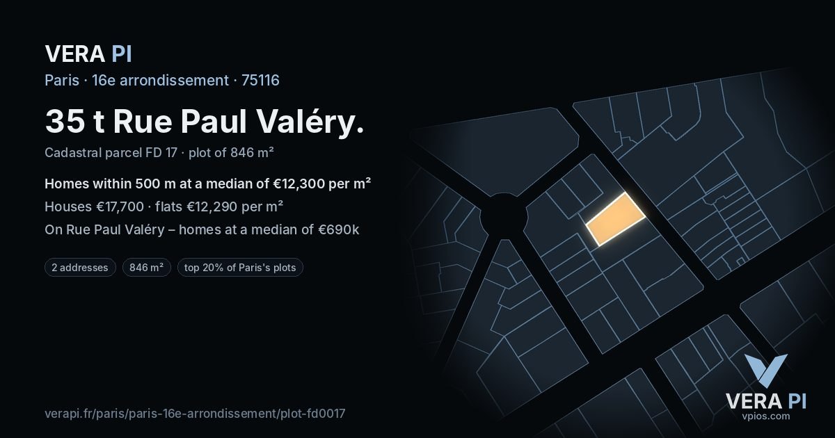35 t Rue Paul Valéry, 16e arrondissement at night – the plot lit, the parcels around coloured by the prices near them