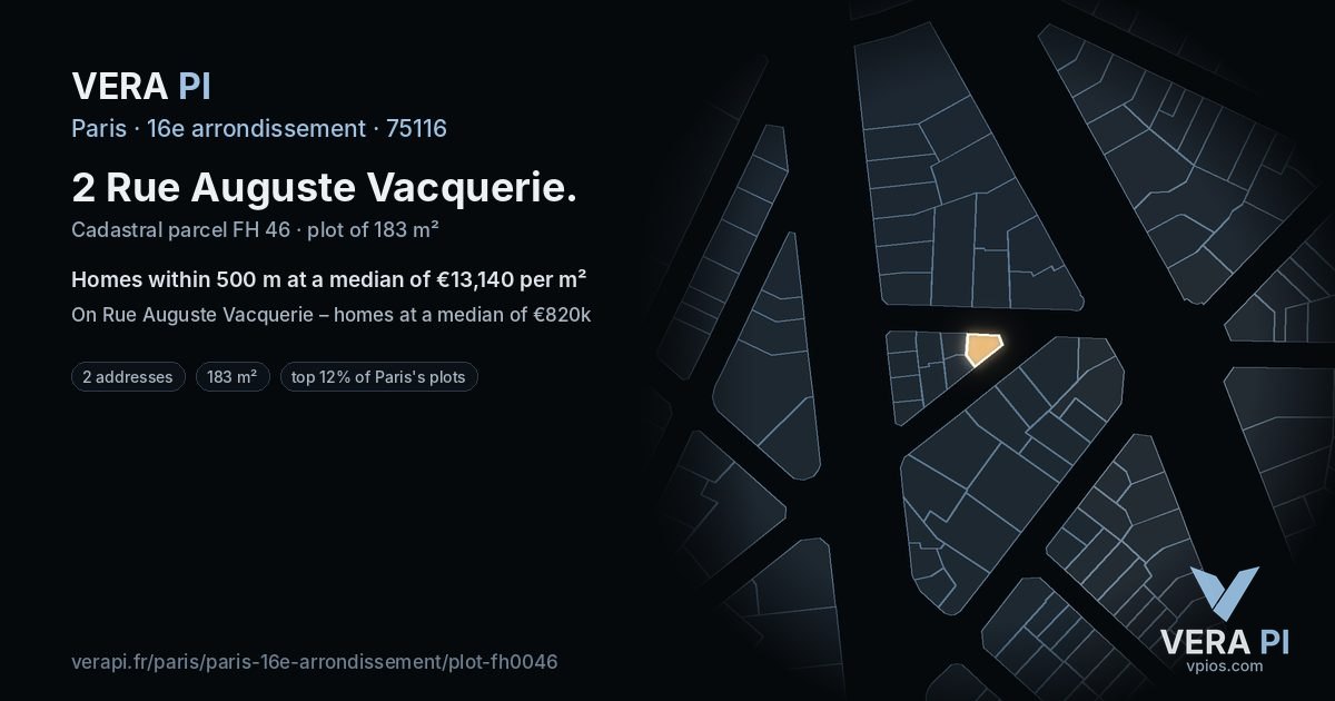 2 Rue Auguste Vacquerie, 16e arrondissement at night – the plot lit, the parcels around coloured by the prices near them