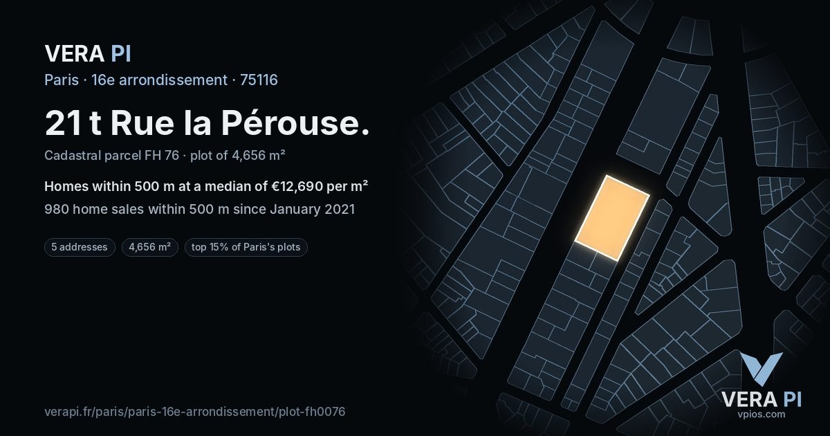 21 t Rue la Pérouse, 16e arrondissement at night – the plot lit, the parcels around coloured by the prices near them