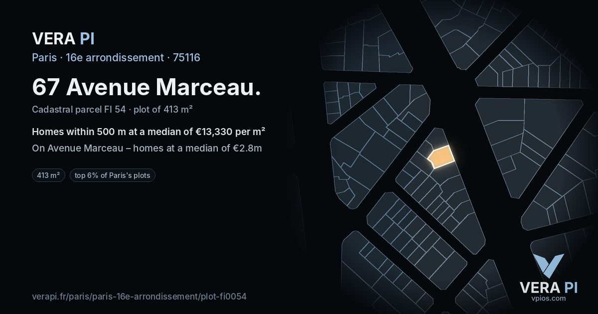 67 Avenue Marceau, 16e arrondissement at night – the plot lit, the parcels around coloured by the prices near them
