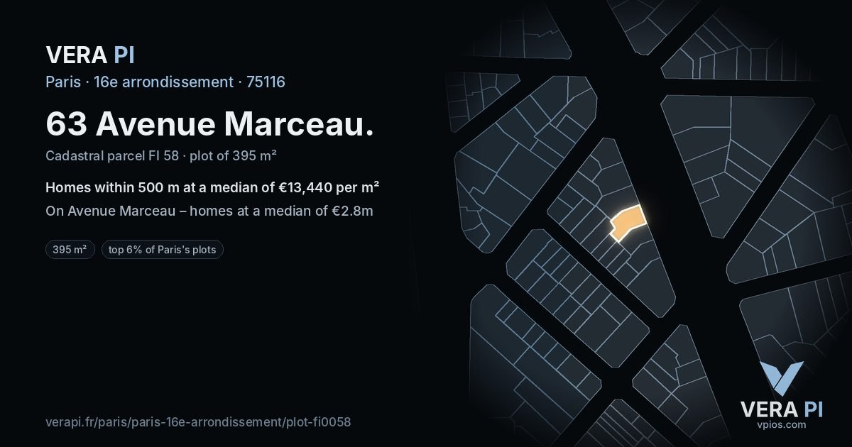 63 Avenue Marceau, 16e arrondissement at night – the plot lit, the parcels around coloured by the prices near them