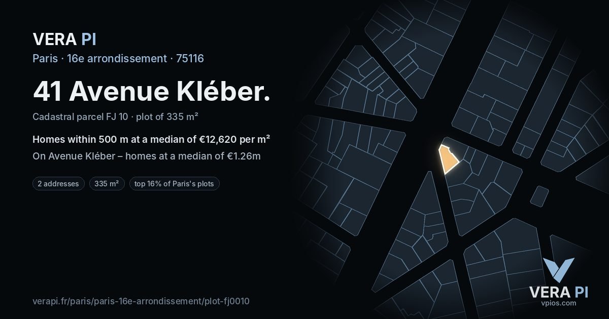 41 Avenue Kléber, 16e arrondissement at night – the plot lit, the parcels around coloured by the prices near them